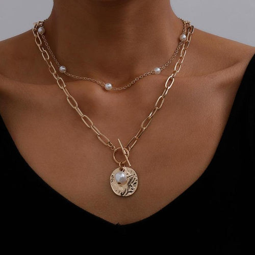 Pearl Coin Pendant Choker Necklace - sparkle-resell