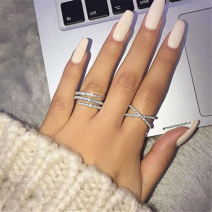 925 Sterling Silver Full Round Shape Bridal Ring - sparkle-resell